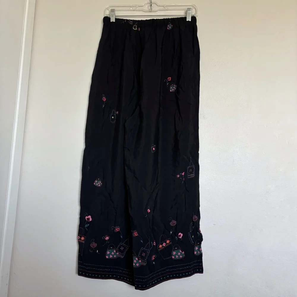 Hot Cotton by Marc Ware Spring Theme Black Wide Leg Pants Size Large Palazzo - Picture 6 of 11
